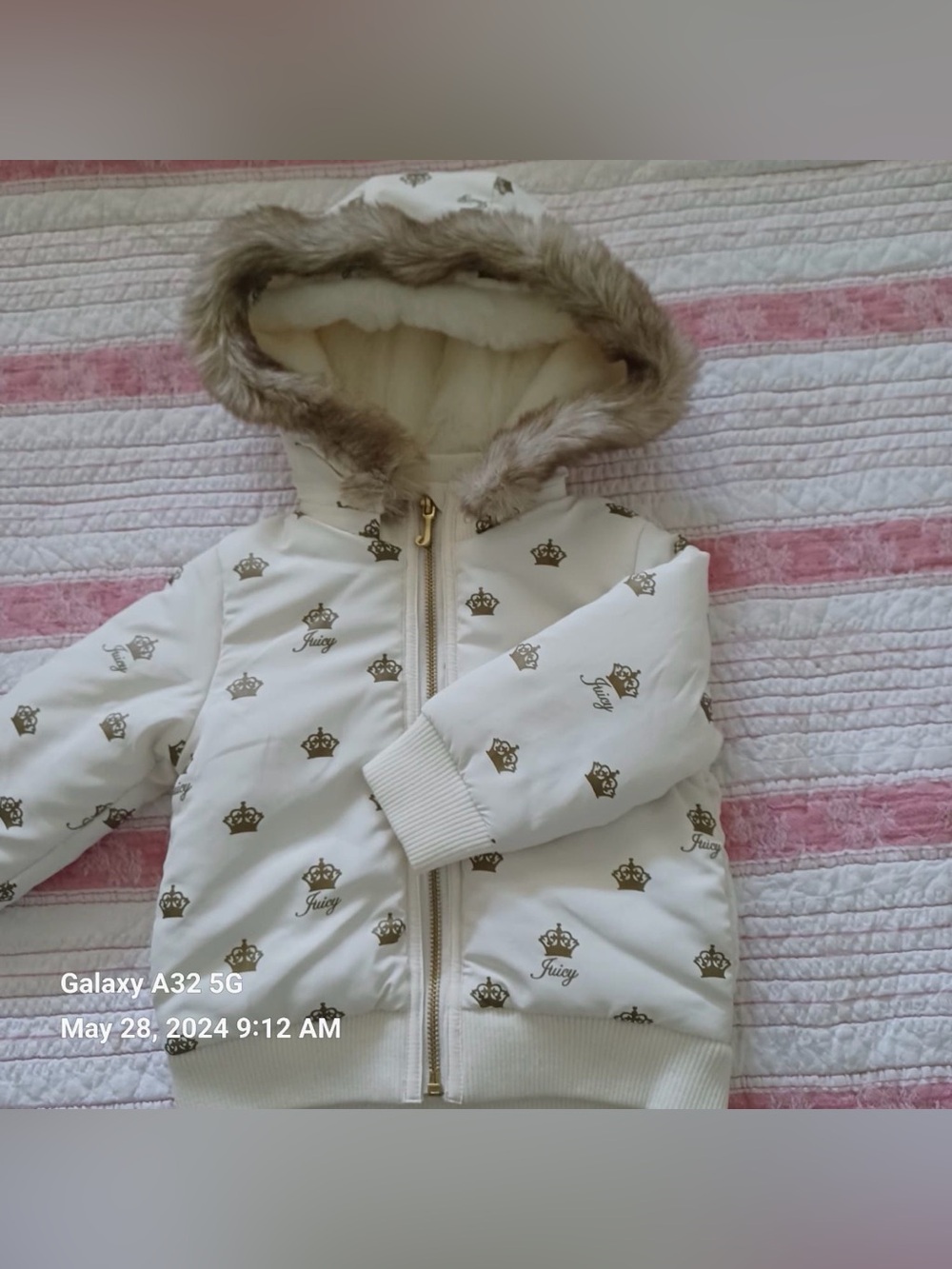 Juicy Couture Pink and White Baby Puffer Jacket